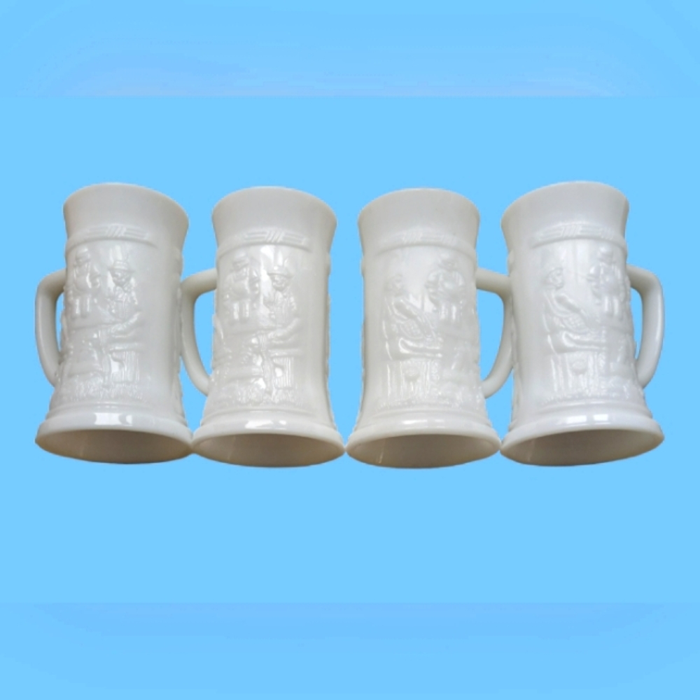 4 Federal Milk Glass Beer Steins